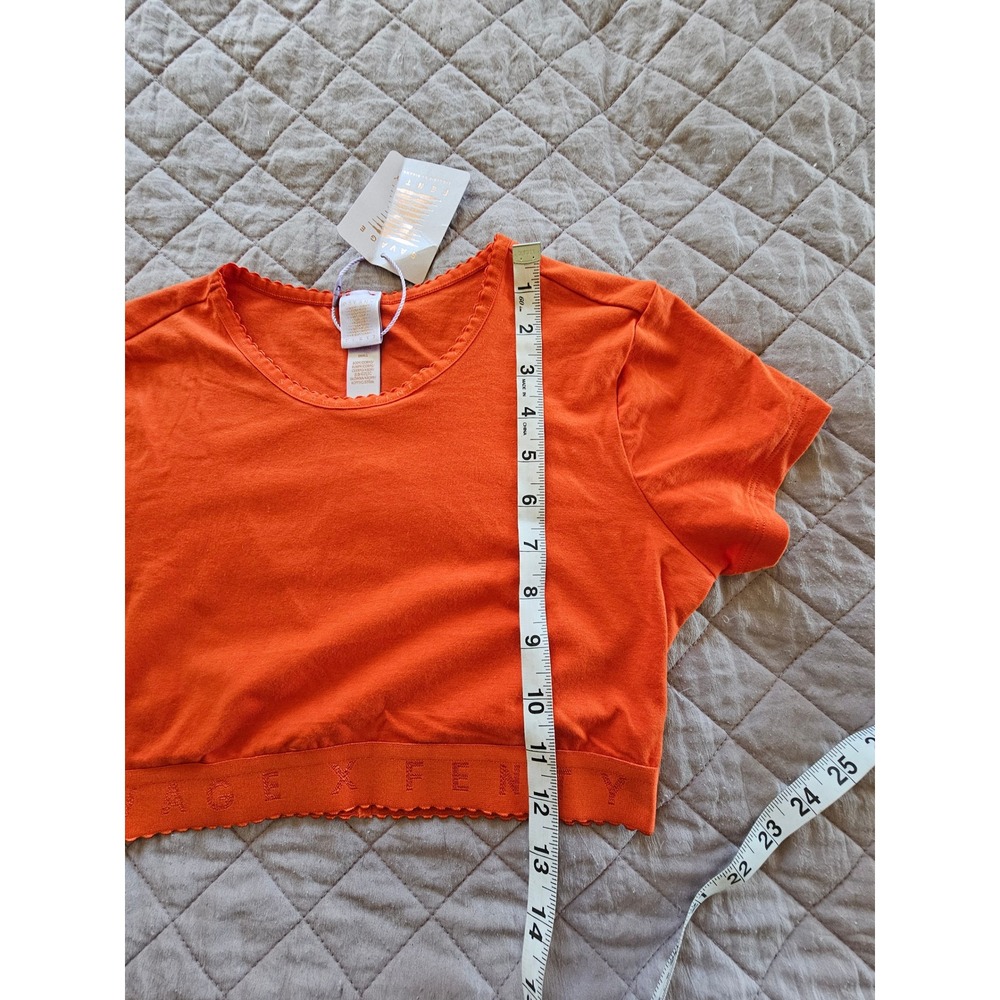 Savage × Fenty NWT Cropped Logo Orange Cotton Short Sleeve Top T-Shirt sz S - Picture 5 of 6
